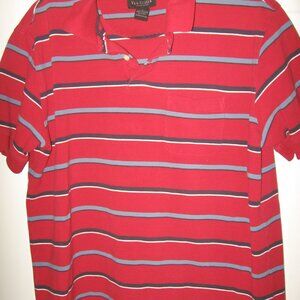 Van Heusen Red Polo Shirt w/ Gray & Black Stripes Men's Size Large
